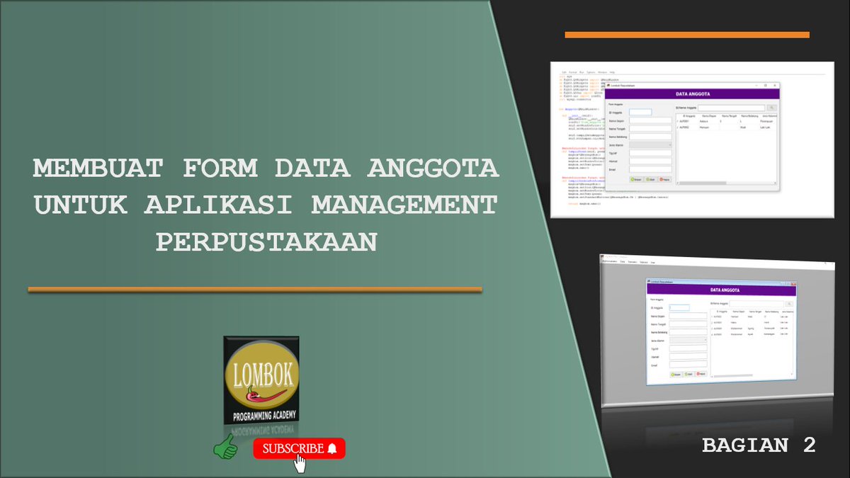 WadiHamz's tweet photo. Tutuorial 21:
Membangun Aplikasi Database Perpustakaan Menggunakan Python GUI & MySQL | Membuat Form Data Anggota (Bagian 2)
Link video:
https://t.co/ITdsWBtzKo
#pemrogramanpython #python #pythongui #pythondatabase #pythonmysql #mysql #tutorialpython https://t.co/lMHOFwKpLm