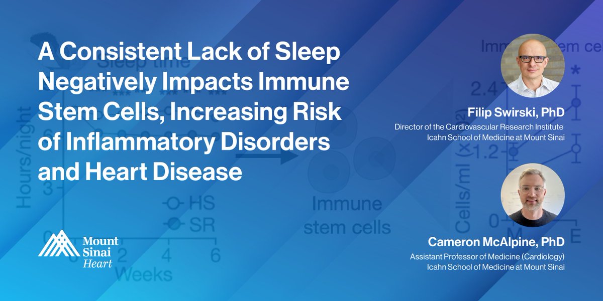 MountSinaiHeart's tweet photo. Chronic, insufficient #sleep can negatively affect immune cells, which may lead to inflammatory disorders and #cardiovascular disease, according to a new study led by Dr. Filip Swirski (@SwirskiLab) and Dr. Cameron McAlpine (@Cam_phd): https://t.co/C8A0VxiFwh

#CardioTwitter https://t.co/r1oWwz3ODk