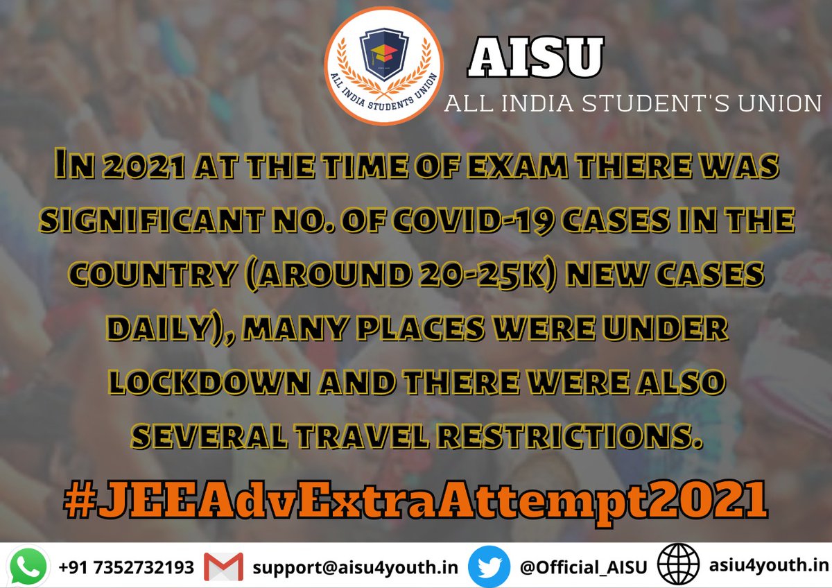 IamSaurav_1's tweet photo. Request to officails regarding relaxation for 2021 students to appear in advance 2023 considering the covid wave faced by them as 2020 batch got an attempt considering the same problem they should also be given. #JEEAdvExtraAttempt2021 
@IITGuwahati @iitbombay https://t.co/50nIVQFD8X