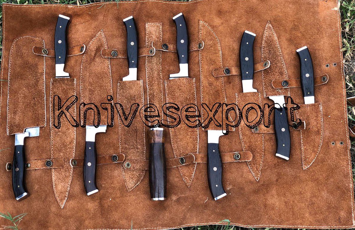 drknivespro's tweet photo. Custom Handmade Damascus Steel professional kitchen set 

FOR-SALE With Leather Roll kit !  Place Your Order Here By Dm Us 

#usabbq #usachef #knivesforsale #texashunting #kitchenset #damascussteel #knives #chef #knife #chefknife #chefset #knivesexport #knifelife #bbq https://t.co/C3wEujcBWL