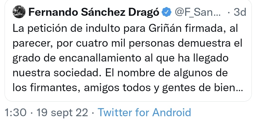angelboon_'s tweet photo. No comprendo el motivo por el que el señor @F_Sanchez_Drago ha eliminado este tweet suyo que podeis ver adjunto. 😳

¿Presiones políticas?
Si alguien sabe algo del temita que lo comente por favor.

Os leo y os respondo. 👁👁
#IndultosNO https://t.co/cNbZn08xvU