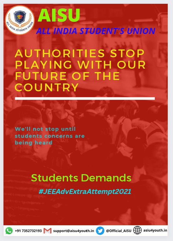 IamSaurav_1's tweet photo. It's a humble request to authorities to look into this matter and give extra ATTEMPT for 2021 passouts in 2023 because they could not explored their valued two attempts due to certain conditions.
#JEEAdvExtraAttempt2021
@IITGuwahati @iitbombay https://t.co/ixAF5x07U8