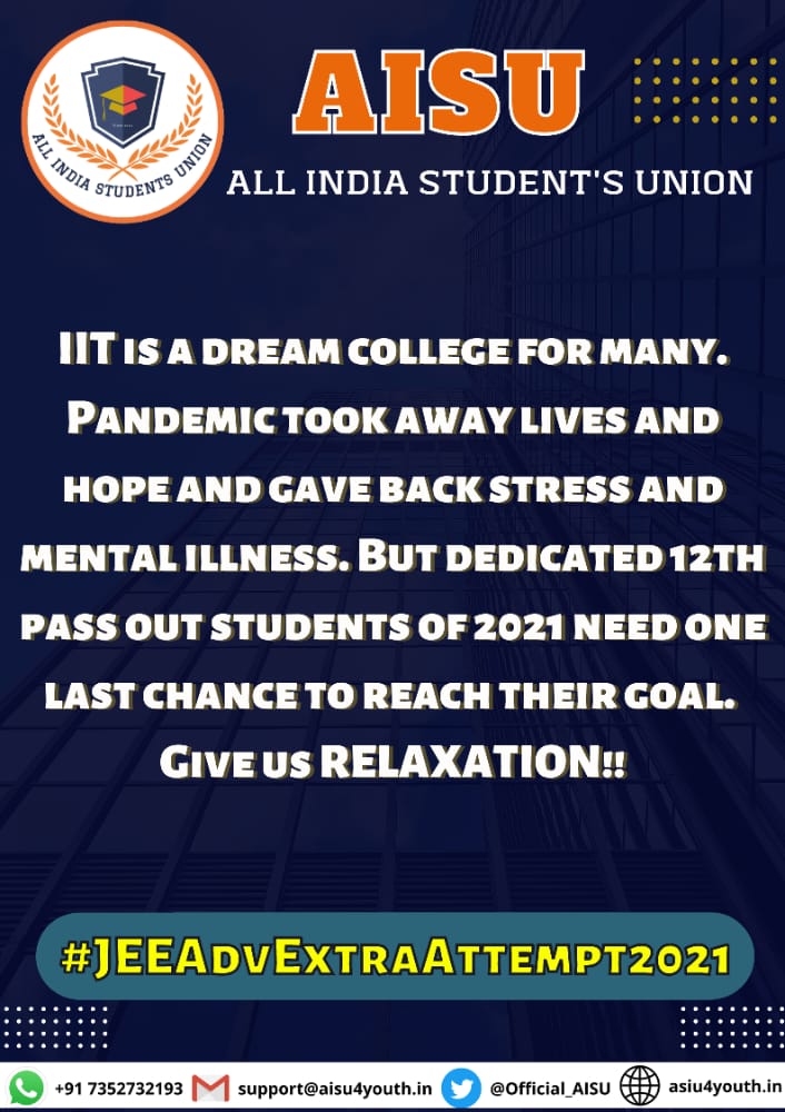 IamSaurav_1's tweet photo. Aspirants Faced Many Difficulties 

• Covid Situations From Last 2 yrs
• Due to Tech Glitches Many Students Couldn't Qualify For JEE Adv 2022

It was the Last Chance for Droppers. Pls Allow them one more attempt in JEE Adv 2023

@IITGuwahati
#JEEAdvExtraAttempt2021 https://t.co/zeZnjOfx6B