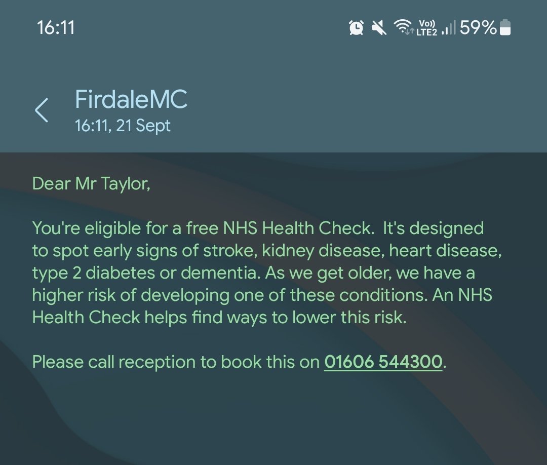 Taztiddles's tweet photo. Turned 40 at the weekend and now receiving texts from doctors warning me about having a stroke. Nice one #old #deadsoon https://t.co/mxjH7MJhPM