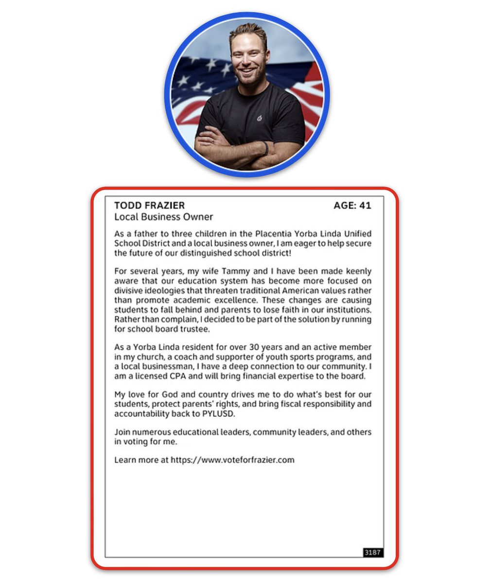 Frazier4PYLUSD's tweet photo. Several people have been asking, “Who are you running against?” This graphic shows my 2 opponents, lists many of my current endorsements that neither of my opponents possess, and shows official candidate statements
Here is a link to this on my website: https://t.co/fX6saWjdjK https://t.co/nJf7ZhGFvH