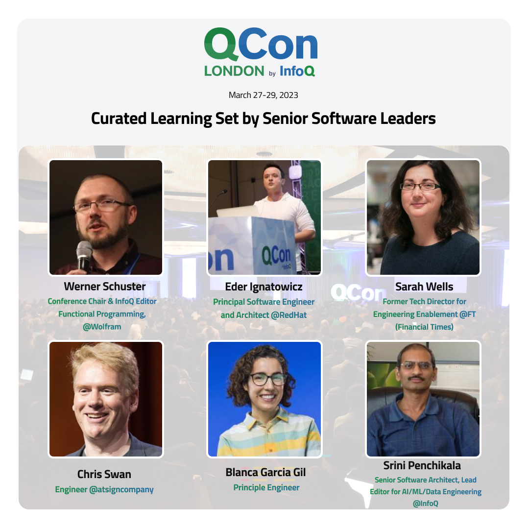 Meet the #QConLondon 2023 Programming Committee 🇬🇧! On March 27-29 experience a curated learning experience set by senior software leaders! @murphee, @ederign, @sarahjwells, @cpswan, @blanquish, @srinip Find out more 👉 bit.ly/3R1mxdn #SoftwareConference