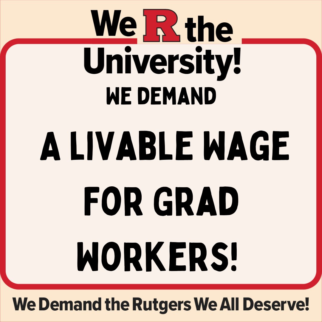 ruaaup's tweet photo. #DemandOfTheDay
Grads mentor, teach, conduct research, publish, run conferences! We deserve a livable wage! Come join us THIS FRIDAY at 12pm in front of Alexander Library to tell @RutgersU to #PayGradWorkers #GradWorkersRWorkers! #WeRtheUniversity! #TheRutgesWeALLDeserve https://t.co/f5AW4yW2xD