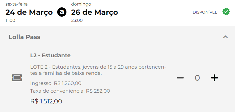 weinthecrowd's tweet photo. O Lolla Pass já se encontra no segundo lote por R$ 1.512 a meia entrada. O primeiro lote estava no valor de R$ 1.272. #LollaBR

🔗 https://t.co/g3YlVn8GH6 https://t.co/J9U9mqyLXQ