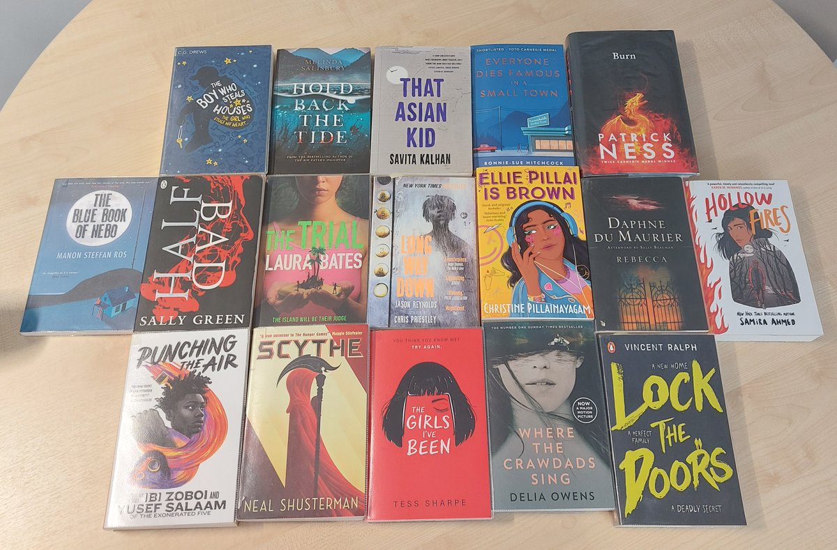 CassieKempSLS's tweet photo. I had three lovely #booktalking sessions with Morning Mastery students in Years 9, 10 & 11 at @TandL_CHCC today. Here are some of the more popular books! Burn, That Asian Kid, The Girls I've Been Before, Blue Book of Nebo, Half Bad & Scythe were especially popular! @MidlandsCLS https://t.co/pr3HwPBih2
