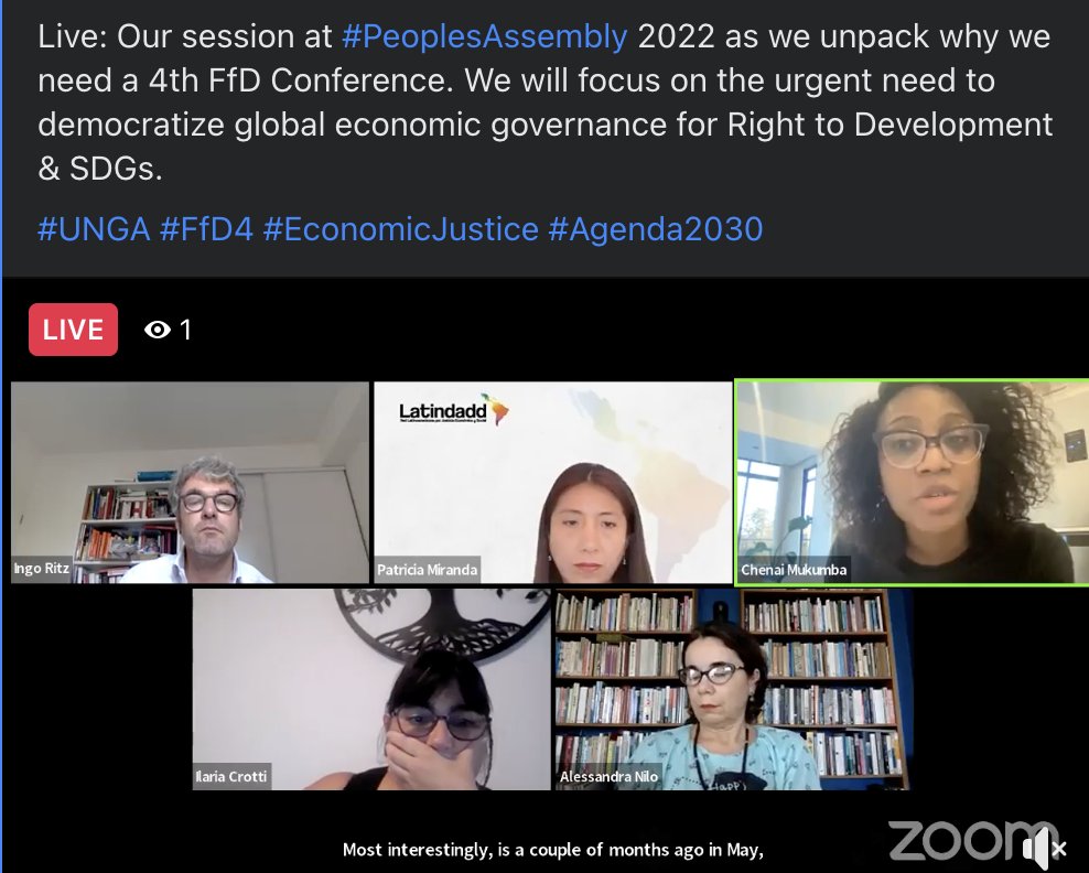 Live: Our session at #PeoplesAssembly 2022 as we unpack why we need a 4th FfD Conference. We are focusing on the urgent need to democratize global economic governance for Right to Development & SDGs.
#UNGA #FfD4 #EconomicJustice #Agenda2030