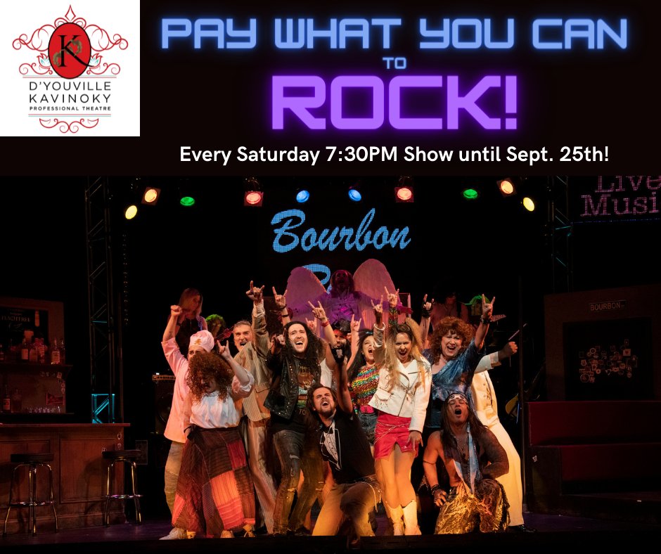 KavinokyTheatre's tweet photo. Every Saturday night show we now have a limited number of “Pay-What-You-Can” tickets for sale as part of our new ticket initiative, “Theatre for All”.
So if inflation has you down, you can still rock out with us!
Visit or call our box office at 716-829-7668 to book your tickets! https://t.co/rhhQ4aMxK4