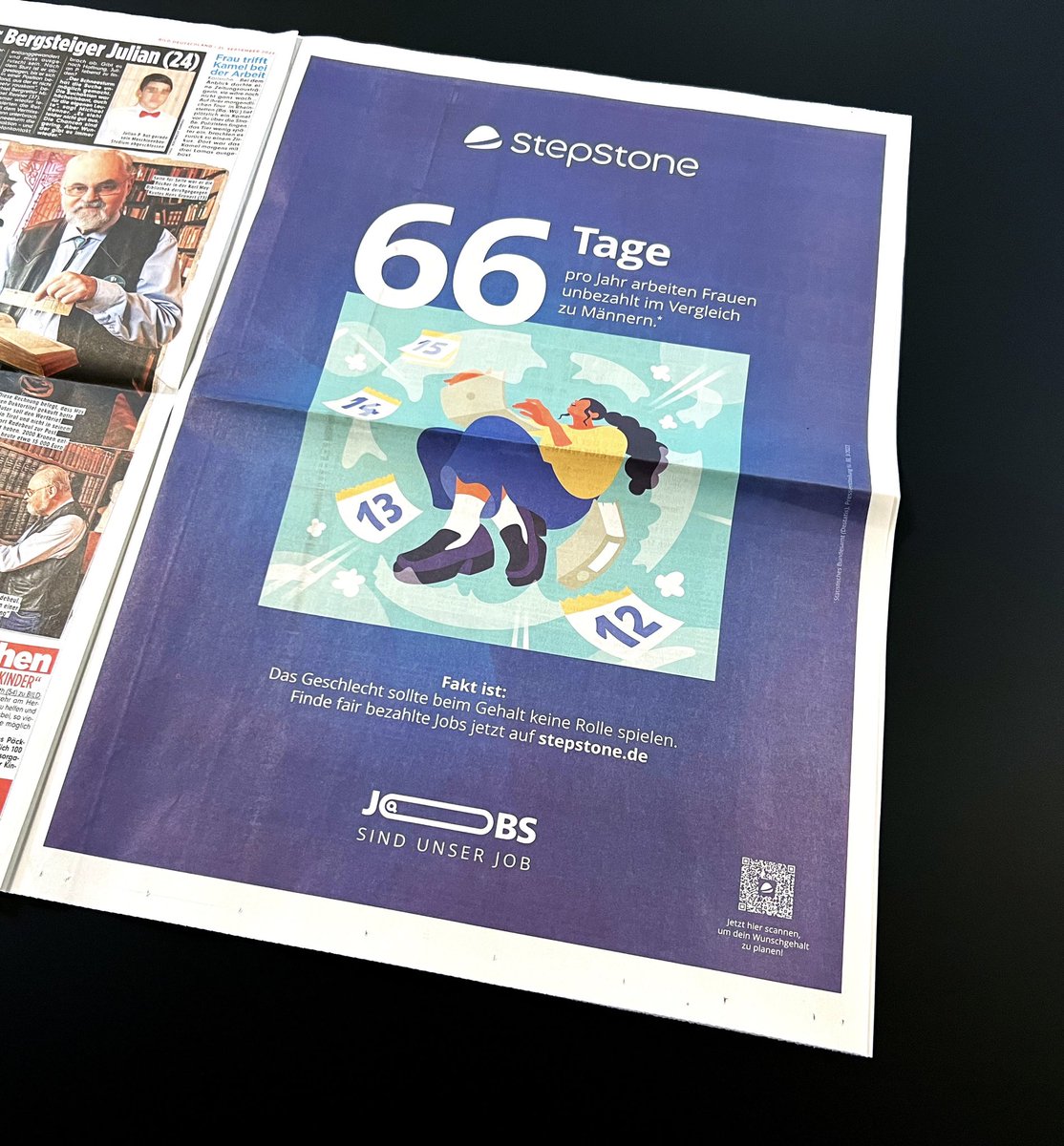„66 days per year women work unpaid compared to men.“ Our new <a href="/stepstone_de/">Stepstone.de</a> campaign „Facts“ starts today and sets out to change the world of work for the better. #stepstone #agenturxy