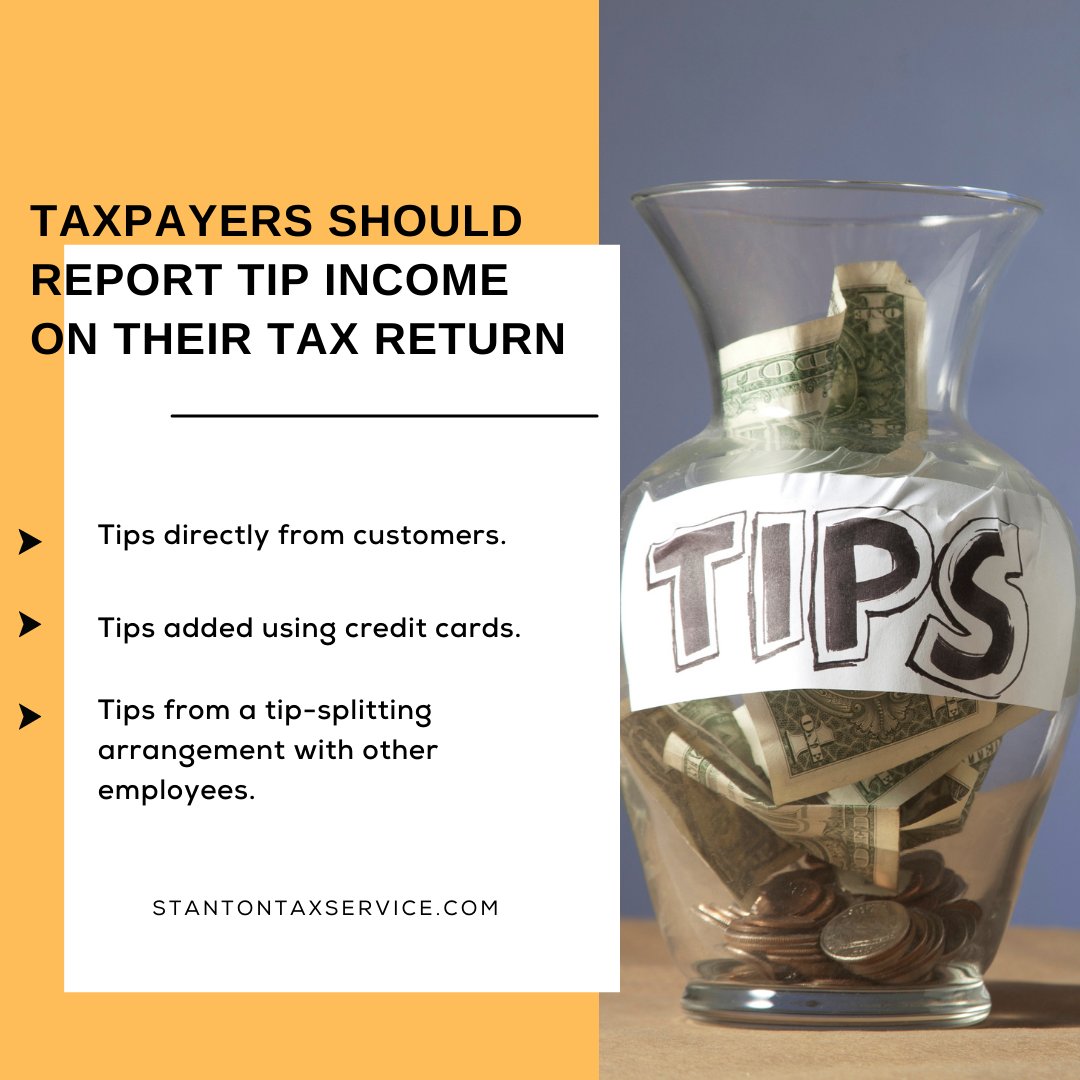 stantontax1's tweet photo. #Taxpayers must include all tips they receive in their gross income. All cash and non-cash tips received by an #employee are the income &amp; are subject to Federal #incometax.

#serviceemployee #irsrules #Rulesandregulations #taxes #irs #taxfiling #taxreturn #tacpayer #taxtwitter https://t.co/tHThw8QSQa