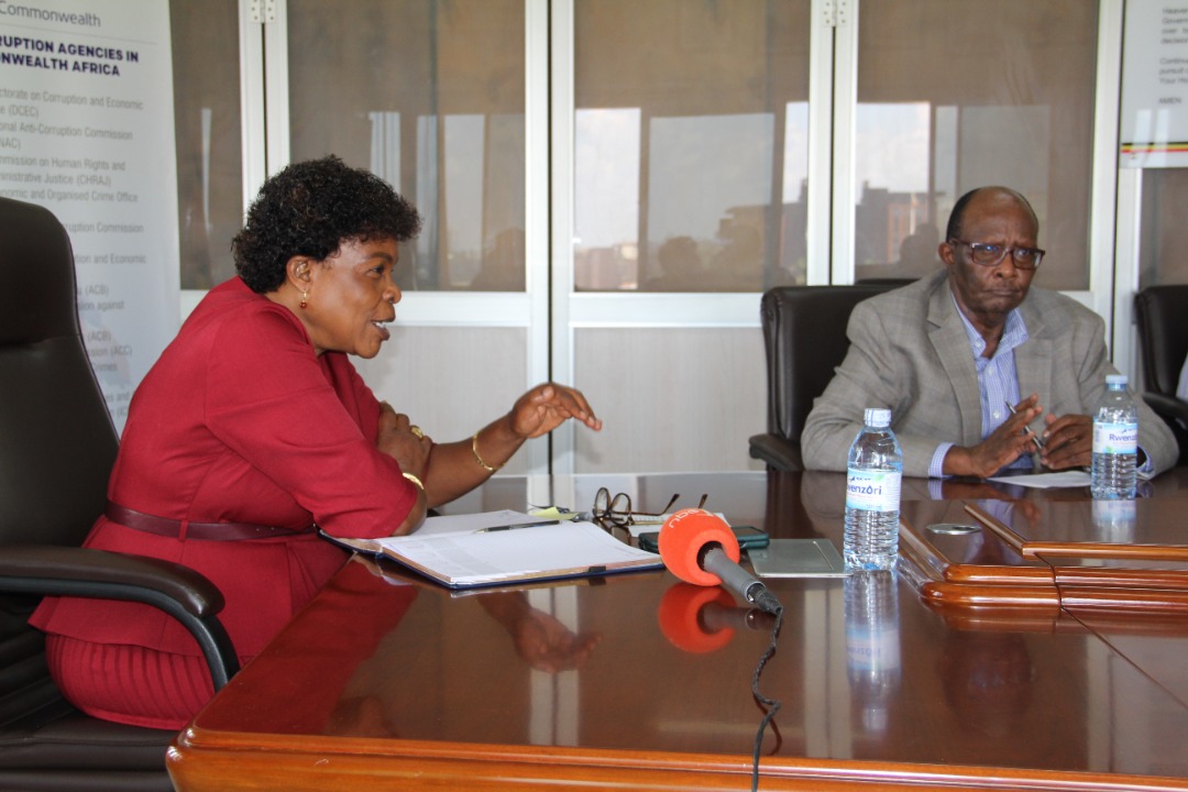 IGGUganda's tweet photo. Pioneer IGG, Hon. Augustine Ruzindana visits @IGGUganda for the first time since he retired as IGG. Hon. Ruzindana interacted with @IGGBetiKamya, Secretary to @IGGUganda Mrs. Rose Kafeero as well as Directors &amp; took them through the history of @IGGUganda. https://t.co/w0oKhTgSNv