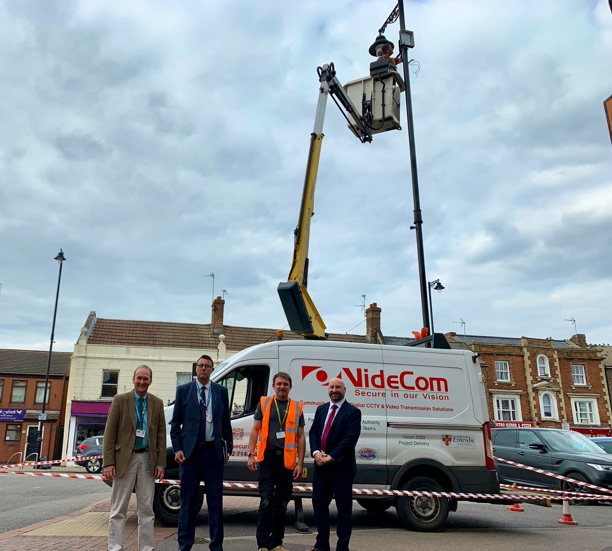 SHollandDC's tweet photo. Cllr @nickworth and Cllr @GaryTaylor26 have been out and about in Spalding today with PCC @MarcJonesLincs looking at the new high-tech CCTV cameras being installed by @VidecomNorthern.

Find out more here ➡️ https://t.co/OlupZJIBOO https://t.co/BTaGjQYLqX
