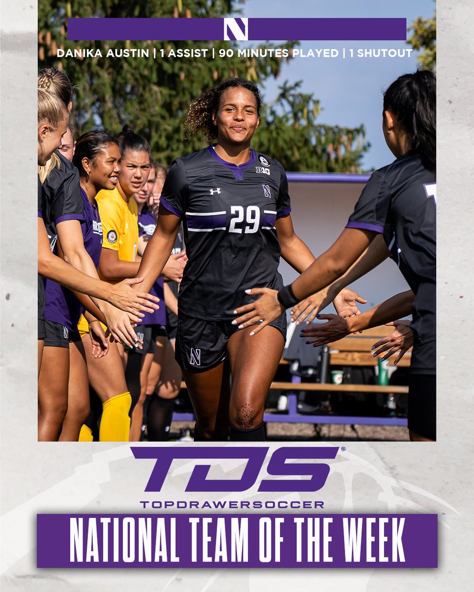 NUWSoccer's tweet photo. AGAIN‼️

For the second week in a row, @ddaustin29 has been named to a National Team of the Week, this time by Top Drawer Soccer https://t.co/PZ3UCk6W23