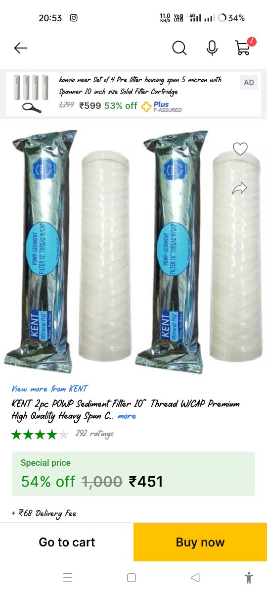 Dear <a href="/KentROSystems/">Kent RO</a> I want know that #Flipkart and #Amazon are selling Kent Sediment filter that is orginal or not?? If original how I check that?? so please help me