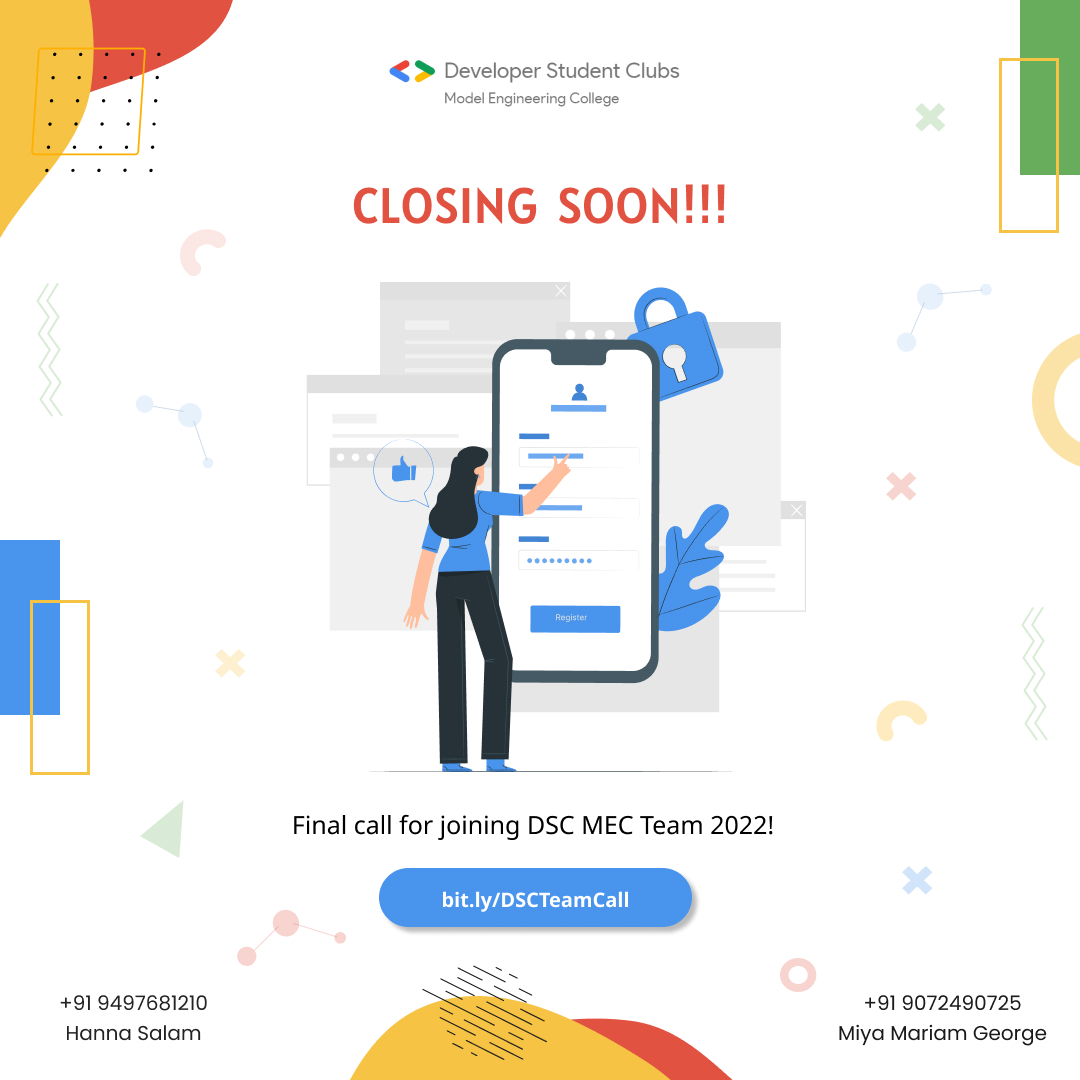dsc_mec's tweet photo. Hurry hurry!! This is the final call to all who wish to join DSC MEC Team of the year 2022. 
We are soon closing the form... Hurry up and don't miss out this wonderful opportunity!!
Join the teams here: https://t.co/nmX74XHGSK https://t.co/uiYAML1lTF