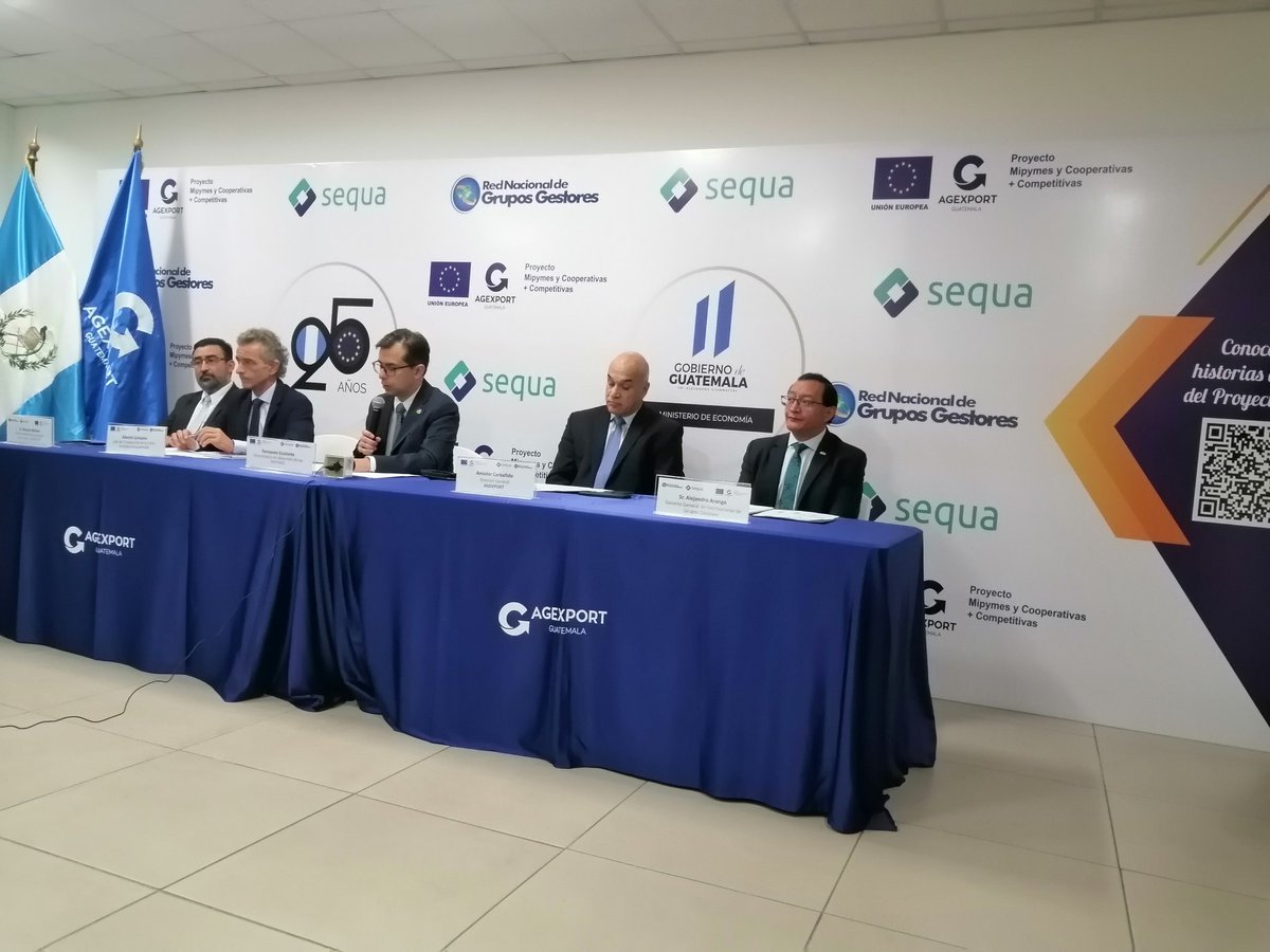Con el apoto de <a href="/UEGuatemala/">Unión Europea en Guatemala</a> se desarrolla el proyecto Mipymes y Cooperativas + Competitivas a través del <a href="/MINECOGT/">Ministerio Economía</a> y <a href="/AGEXPORTGT/">AGEXPORT</a>.