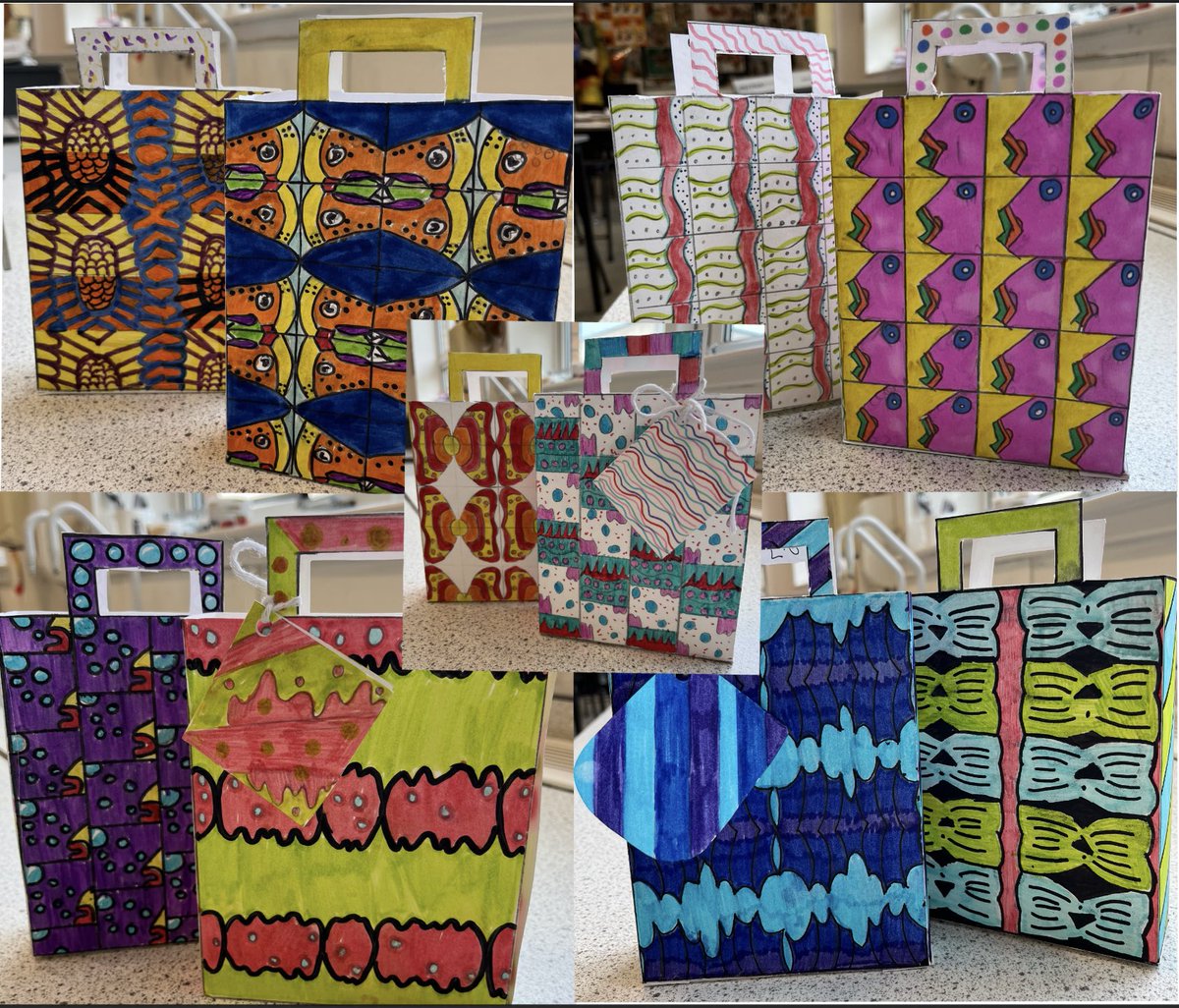 S2 have been learning how to creating repeating, reflective and half-drop patterns for their underwater influenced gift bag design 🐠🌊<a href="/StModansHS/">St Modan’s High School</a>