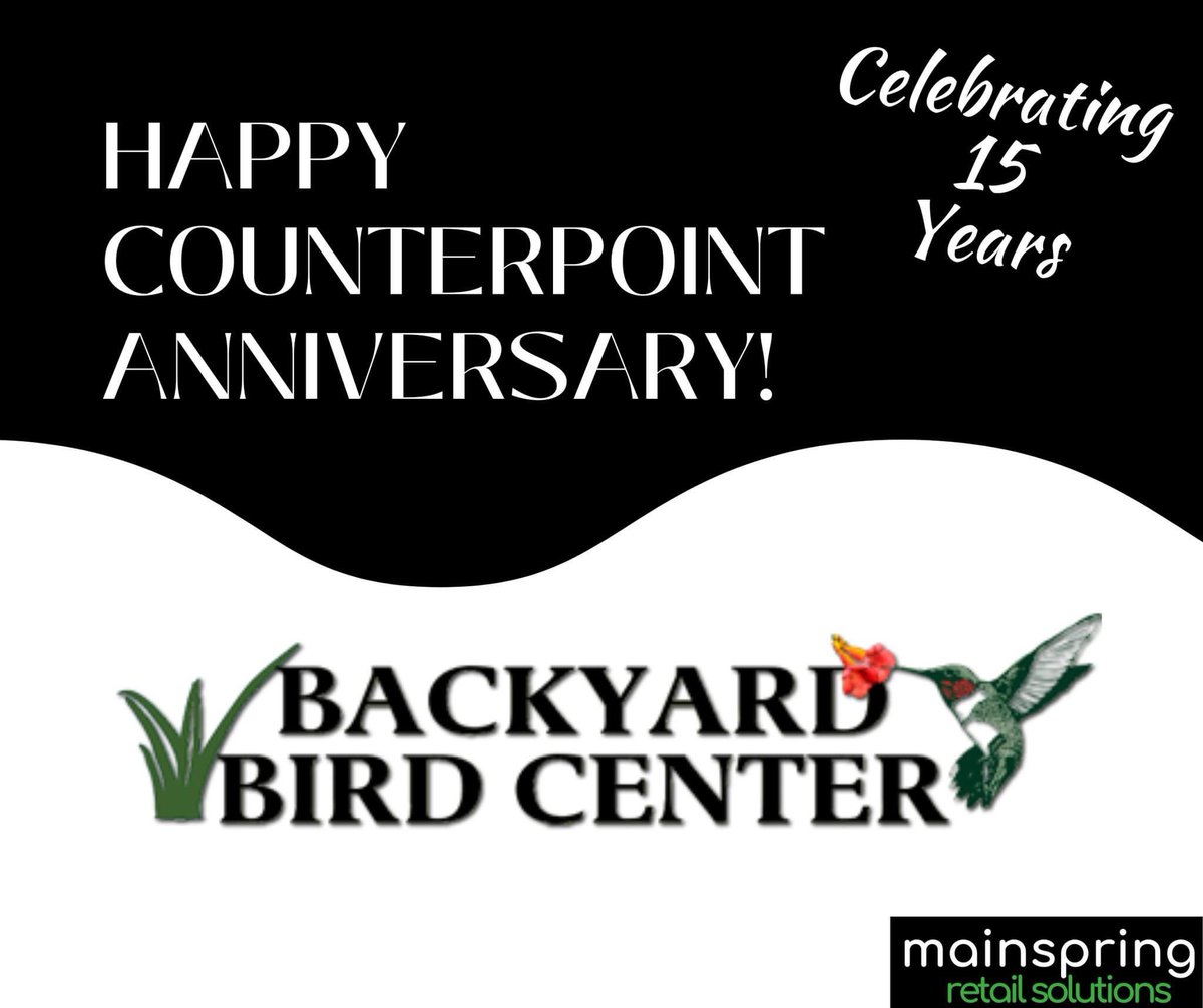 MainspringLLC's tweet photo. Celebrating 15 years with our client @BackyardBirdr Happy Counterpoint Anniversary!
#counterpoint #customerhighlight @NCRCorporation https://t.co/dkN4acn7VM