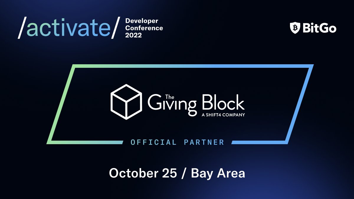 BitGo's tweet photo. We’re excited to announce @TheGivingBlock as an official partner of #ActivateDevCon!

The Giving Block enables mission-driven organizations and charities to accept cryptocurrency donations and helps maximize their fundraising.

Meet them at @ActivateDevs: https://t.co/BHqlT8HFkP https://t.co/DjO0X5SUZI