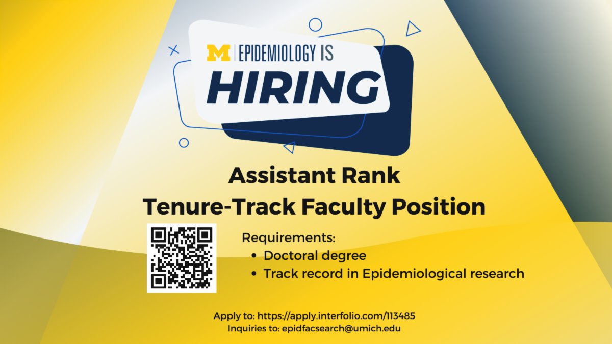 The Department of Epidemiology @umich <a href="/umichsph/">University of Michigan School of Public Health</a> is hiring an assistant rank tenure-track faculty position! Applicants are invited to submit their information to apply.interfolio.com/113485.