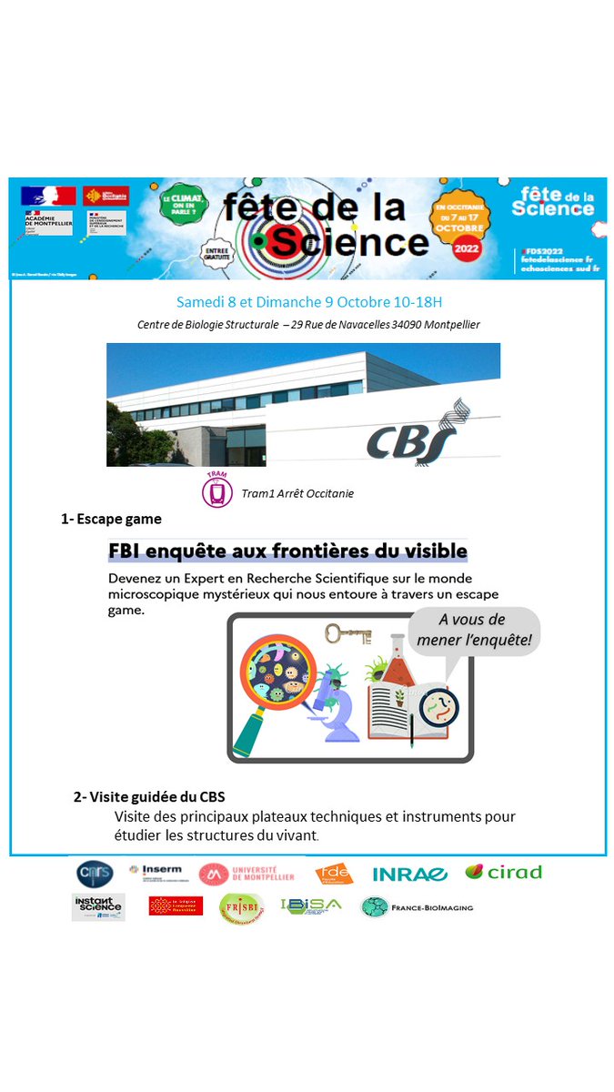 MessinaOlivier1's tweet photo. 📢📢 Fête de la science  📢📢

Les samedi 8 et dimanche 9 Octobre entre 10h-18h le Centre de Biologie Structurale (CBS) de Montpellier organise deux animations :

📌 Un escape game 🔎
📌 Un atelier microscopie 🔬

Pensez à vous inscrire 📅 https://t.co/oZRg3z5HVS