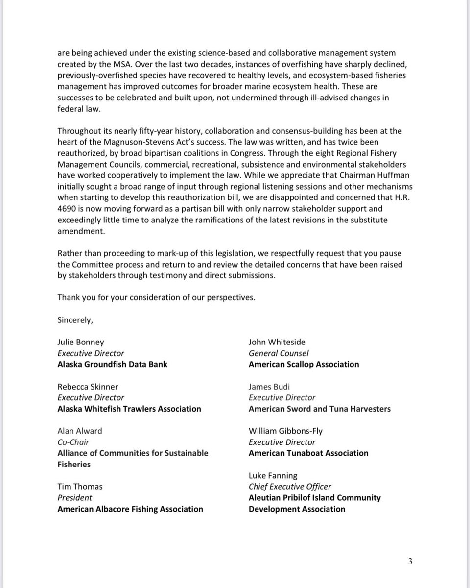 LundsFisheries's tweet photo. Yesterday we signed a letter along with 150 US fishing interests to @RepRaulGrijalva @RepWesterman to put the brakes on the @RepHuffman MSA reauthorization. We urge @NRDems to engage the commercial industry in more constructive discussions! https://t.co/EnqC1YWRog