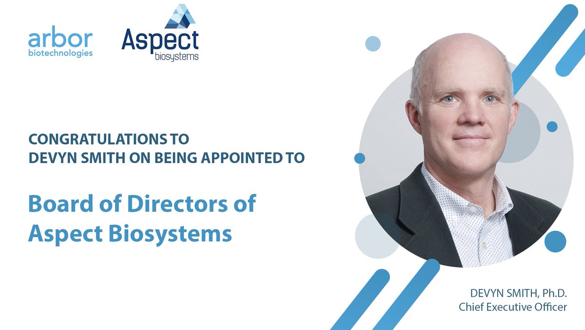 arbortx's tweet photo. Congratulations to Arbor CEO @DevynSmith15 on being appointed to the Board of Directors at @aspectbiosys, a #biotechnology company developing bioprinted tissue therapeutics to transform disease treatments. 

Read more: https://t.co/0UM13sQM4a https://t.co/y0Vm8bXHuc