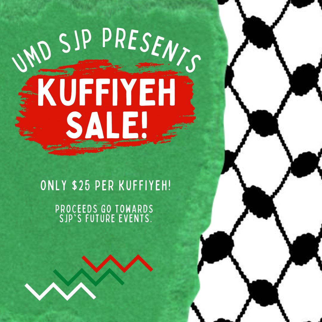 UMD_SJP's tweet photo. Presenting our first kuffiyeh sale! Purchase through the link in our bio. https://t.co/w8Kcp34aMa