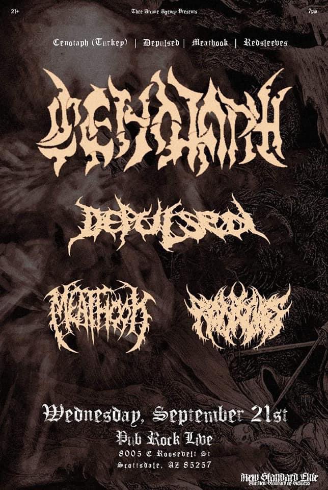 C_Chaos_Mag's tweet photo. Super heavy show tonight at The Pubrock Live in Scottsdale, AZ. Come grab a beer and have your face melted off

Cenotaph
Depulsed
Meathook 
Redsleeves

@PubRockLive 
Thee Arcane Agency https://t.co/Bbp3ldmqhF