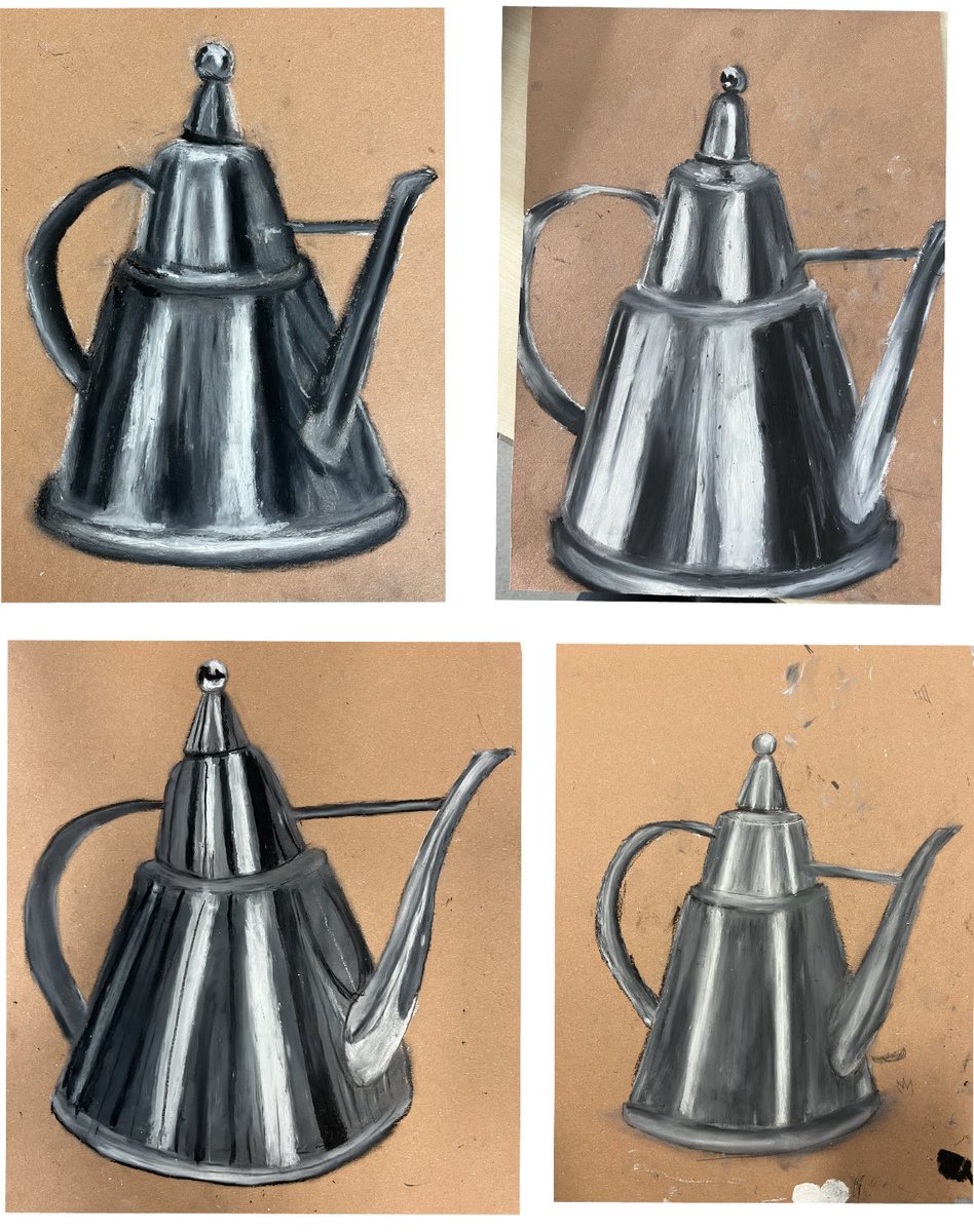 S3 have been using shading pencils to create soft folds in fabric and oil pastel to suggest the shiny reflective surface of the teapot <a href="/StModansHS/">St Modan’s High School</a>
