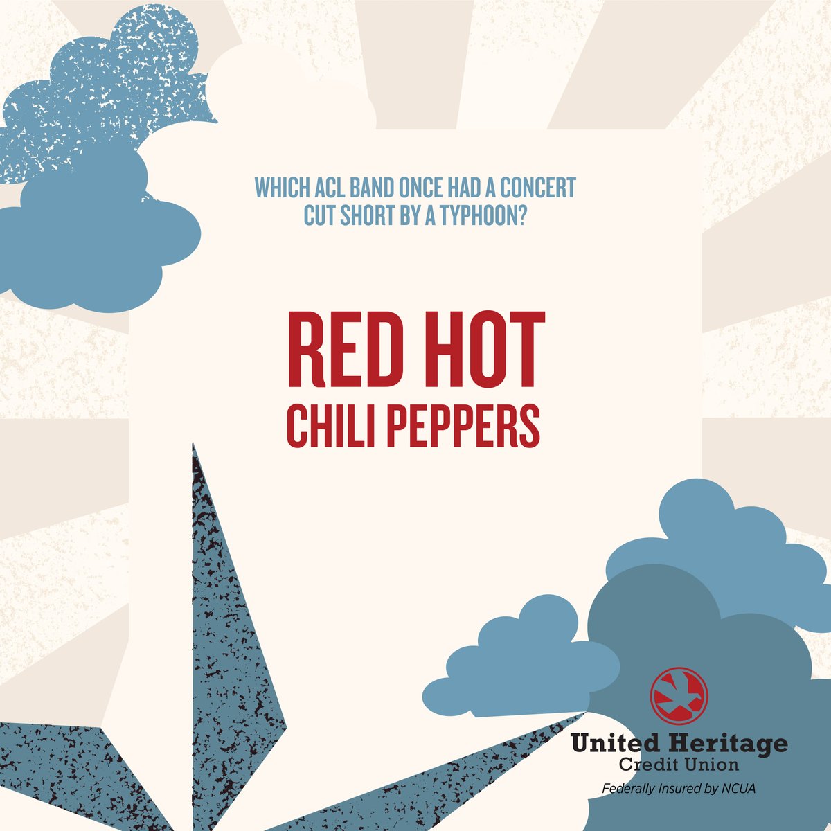 UHCU's tweet photo. If you guessed Red Hot Chili Peppers, you were right! Now we'd love to hear - what's your favorite Red Hot Chili Peppers song? Don't forget to submit your daily entries here: https://t.co/nH5oZPXSk0 #ACLGiveaway #ACLTickets #UHCUGiveaway #Giveaway https://t.co/hOVlYCNSU0