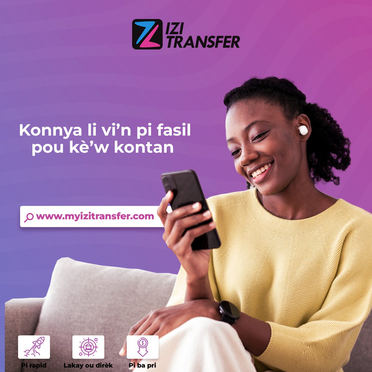 izi_transfer's tweet photo. Lajwa paske w pran mwens tan pou w fè transfè, plis lajwa toujou lè w ap resevwa l. Sèvis https://t.co/Dz5aD9DHUK nan mete lajwa nan kè w. https://t.co/tCT9RiZieO