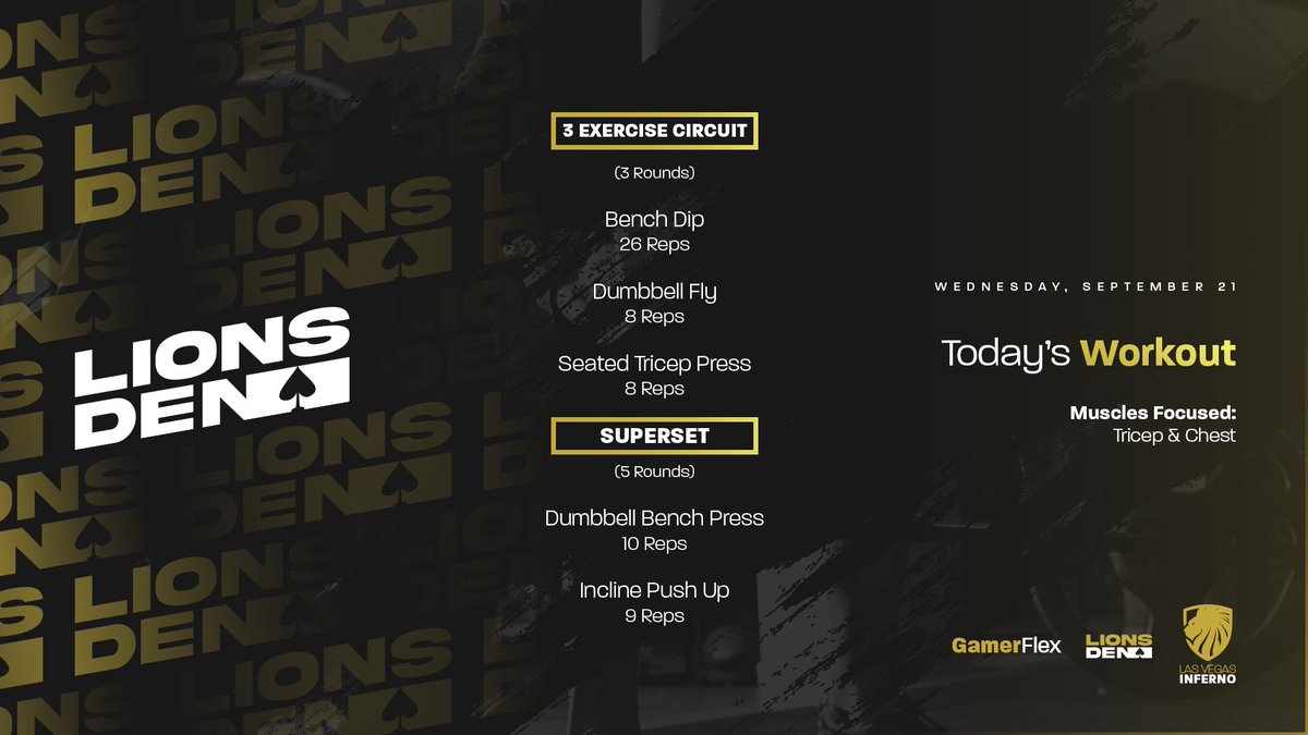 InfernoCulture's tweet photo. Today's #LIONSDEN Workout! Half the week is almost over, let's FINISH THIS!💪 https://t.co/H8Hg8BbkiD