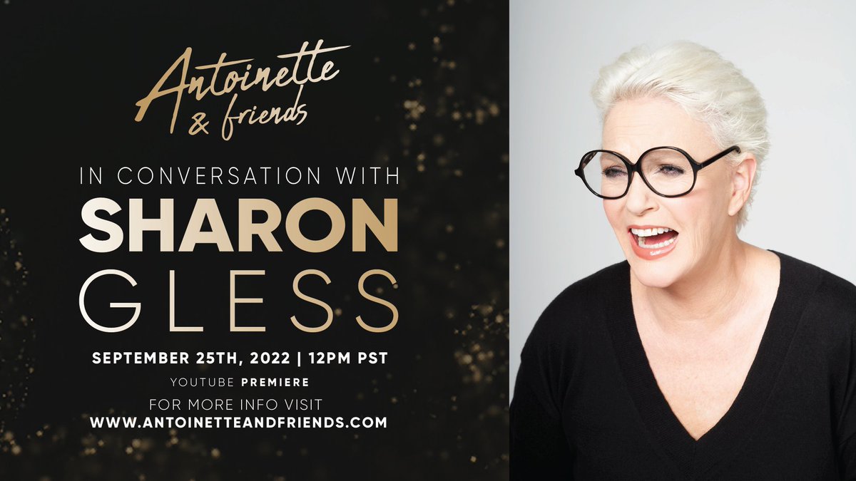 SharonGless's tweet photo. I am happy to announce the airing of an exclusive interview with Antoinette &amp; Friends! The YouTube Premiere will air September 25th, 2022 - 12PM PST. Click the link below, and subscribe (don't forget to hit the notification bell)

https://t.co/iDrdfAFDKY https://t.co/sOD4nnN4CY