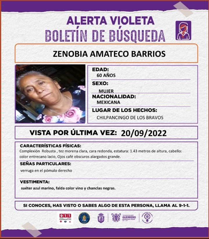🟣AlertaVioleta

Solicitamos de su colaboración para la localización, difusión del boletín y búsqueda de Zenobia Amateco Barrios. Si sabes de su paradero llama al 911 📲

#CadaMinutoCuenta