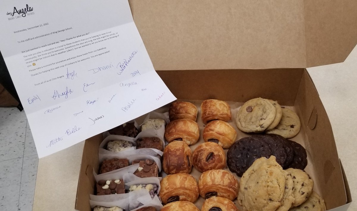 Wonderful surprise today from Chez Angela for our staff! <a href="/AngelasBakery/">Chez Angela</a> #bdnmb #delicious #bakery