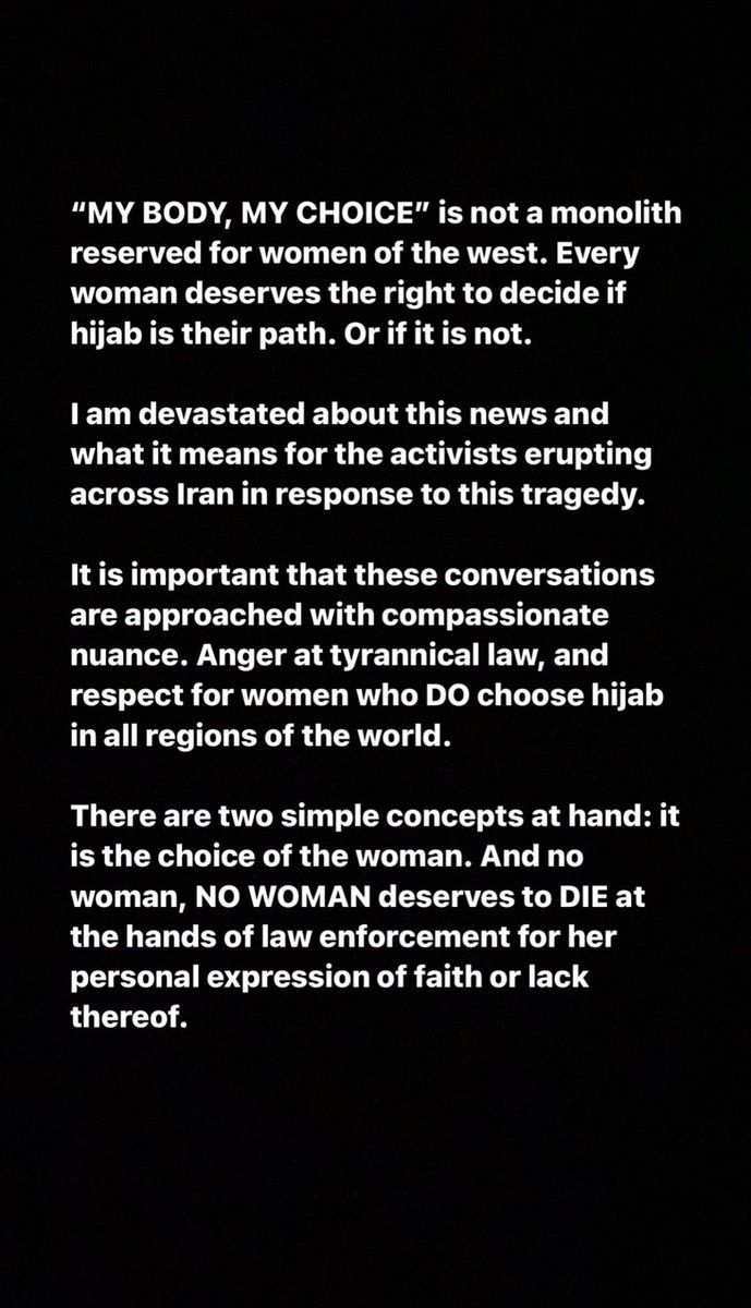 HalseyInsiders's tweet photo. ig story - iamhalsey 

“‘MY BODY, MY CHOICE’ is not a monolith reserved for women of the west. Every woman deserves the right to decide if hijab is their path. Or if it is not.” #Mahsa_Amini https://t.co/bEvXxbEm4r