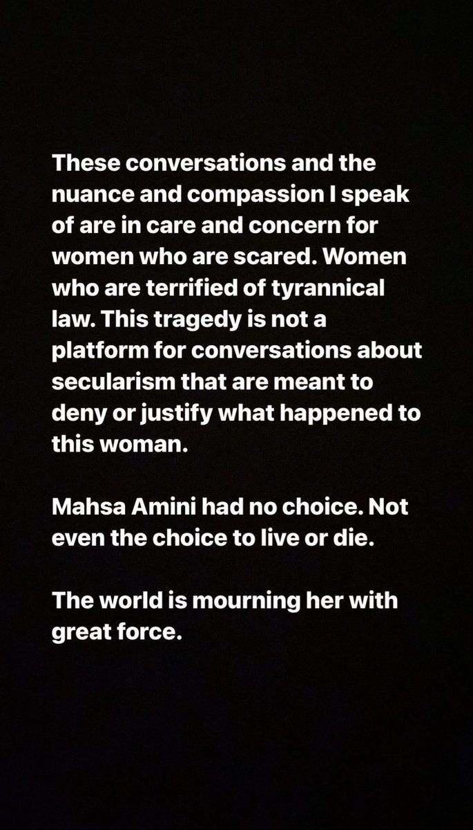 HalseyInsiders's tweet photo. ig story - iamhalsey 

“‘MY BODY, MY CHOICE’ is not a monolith reserved for women of the west. Every woman deserves the right to decide if hijab is their path. Or if it is not.” #Mahsa_Amini https://t.co/bEvXxbEm4r