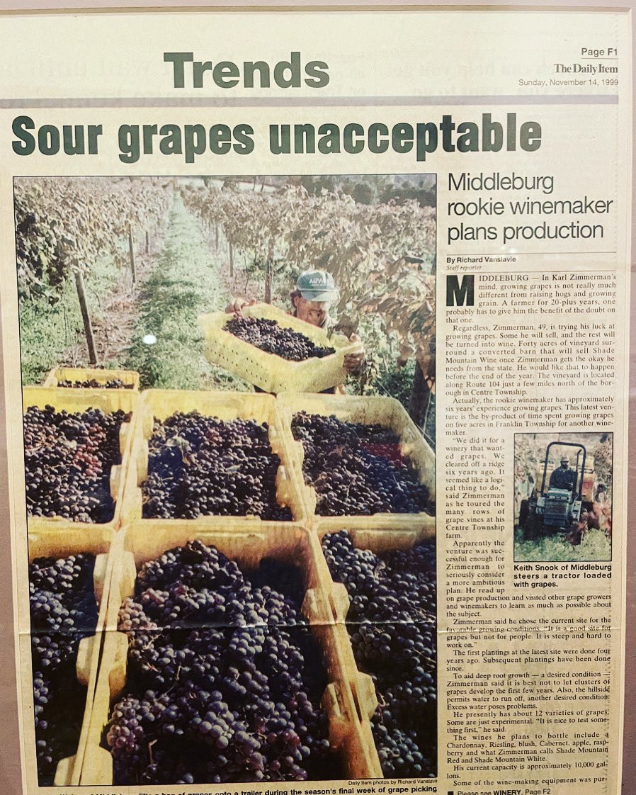 ShadeMtWinery's tweet photo. Throwback newspaper article from 1999 #rookie #throwback #dailyitem #wine #sourgrapes https://t.co/tA0oqvEIWm