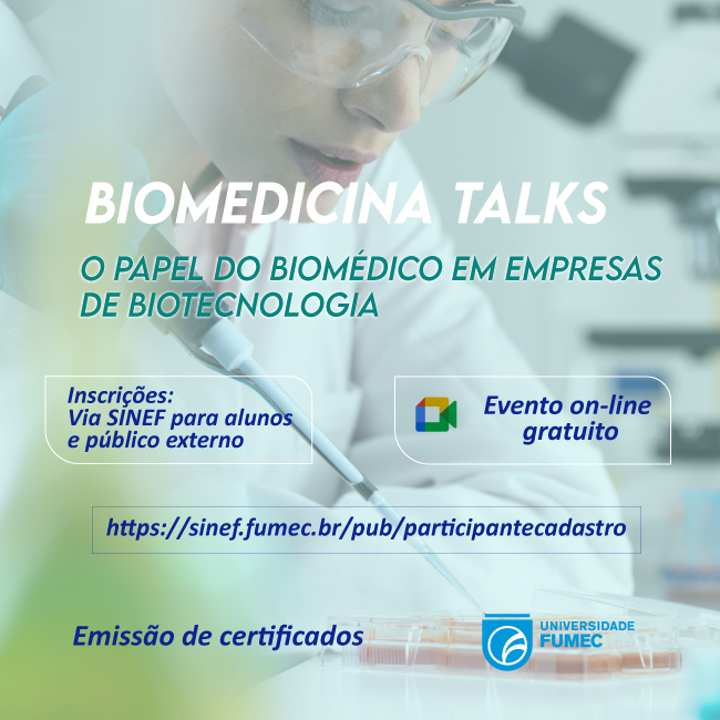 fumec's tweet photo. No dia 26 de setembro vai acontecer o Biomedicina Talks, que contará com a palestra "O papel do Biomédico em empresas de Biotecnologia" ministrada por Sabrynna Brito Oliveira.
O evento é gratuito, online e as inscrições podem ser feitas pelo link: https://t.co/B1BDcjzG0m https://t.co/VjAk9MPZ5M
