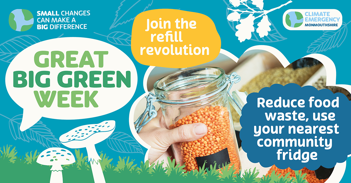 MonmouthshireCC's tweet photo. Get involved in #GreatBigGreenWeek in Monmouthshire by thinking about REDUCING WASTE β»οΈπ
Use your community fridge to reduce food waste https://t.co/iJeeIPsUSg
Borrow from your local Benthyg Library of Things, Monmouth https://t.co/soYG28kMNL Use refillable bottles #ReuseMatters https://t.co/gW0wfkBwLm