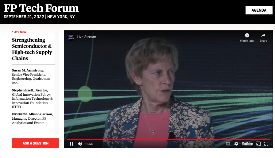 ForeignPolicyPR's tweet photo. @SusieMArmstrong: The pendulum is swinging re: policy makers focus on semiconductors—but it’s important it not swing too far. There’s a lack of consideration of the importance of the global partnerships the industry needs.
Join us live: https://t.co/l5PaOxQPXj
#FPTechForum https://t.co/vUQhFtbRSW