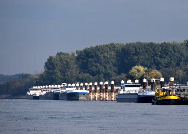 gdws_wsv_presse's tweet photo. An der gesamten #Liegestelle befinden sich 44 #Dalben mit Pollern, an denen die #Schiffe mit Tauen oder Stahlseilen festgemacht werden. Während die Schiffe ruhig und sicher in der Strömung liegen, ist der #Landgang über 14 #Stege möglich. #GDWS #WSV #WSAOberrhein https://t.co/1JefRyc9pL