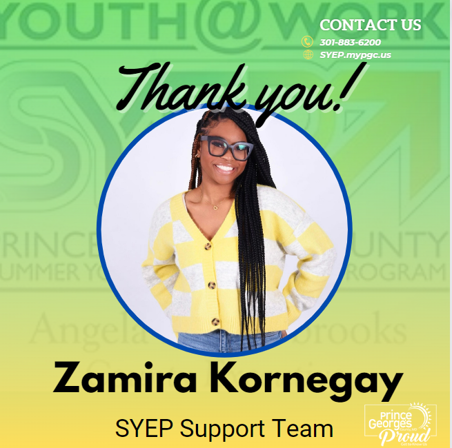 PGCSYEP's tweet photo. #PGCSYEP - Meet Youth at Work Talent Pipeline Participant Zamira Kornegay!  Prince George's County young adults are making a mark on the County!  We are #PrinceGeorgesProud #SYEPintern #ThankYou #UMES #DeltaSigmaTheta https://t.co/88Nb3VNVrJ