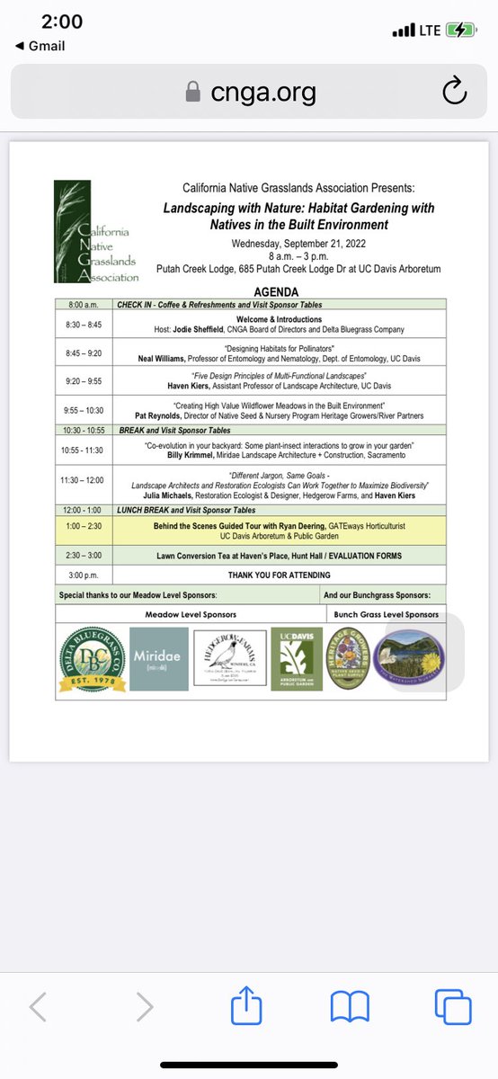 GreenCareLab's tweet photo. Today’s agenda and speakers for workshop at @ucdavis: @CAGrasslands presents: Landscaping with Nature: Habitat Gardening with Natives in the Built Environment
#GreenCare #FarmCare #NativePlants #NativeLandscaping #CaliforniaGrasslands #CaliforniaNatives #landscapedesign https://t.co/pV0u8UMlA8
