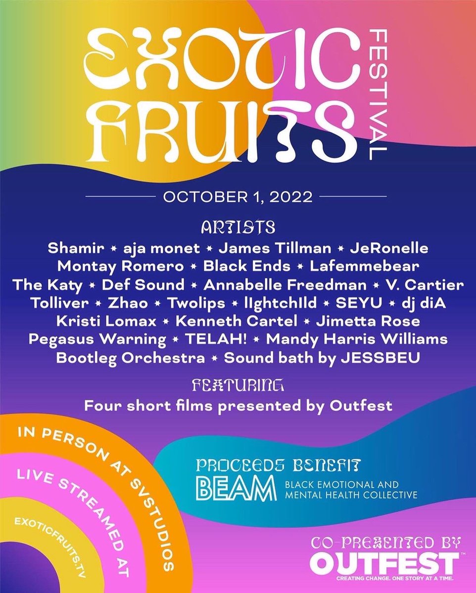 So excited to perform <a href="/exoticfruitstv/">Exotic Fruits Fest</a> this year!! Check out the lineup &amp;&amp; come thru (wheelchair accessible)! Live stream option as well if you’re remote or prefer ur pillows &amp;&amp; spoons <3 

<a href="/Tolliv3r/">Tolliver</a> <a href="/defsound/">They Electronica ♍️ 🇵🇸🇸🇩🇨🇩</a> @TwoLipsMusic <a href="/jimettarose/">JIMETTA ROSE</a> <a href="/aja_monet/">aja monet</a> <a href="/jacquewashere/">Jacque Hammond</a> <a href="/PegasusWarning/">Pegasus Warning</a>