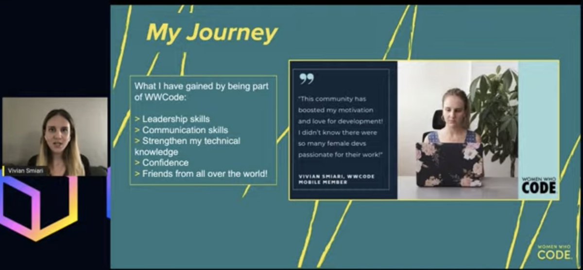 sunfishgurl's tweet photo. Thank you @ViviSmiari for sharing your journey ๐คฉ with @WWCodeMobile & how it has impacted your tech career ๐ฉโ๐ปat @BorderlessEng #BorderlessEngConf
Thanks for the shoutout on how the workshops I taught on technical speaking helped you too ๐ https://t.co/0mRVPiaZZe
